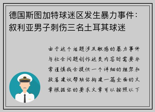 德国斯图加特球迷区发生暴力事件：叙利亚男子刺伤三名土耳其球迷